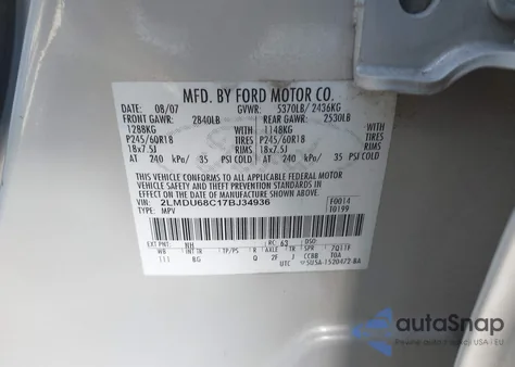 2007 Lincoln Mkx z USA, uszkodzony, nr VIN 2LMDU68C17BJ34936